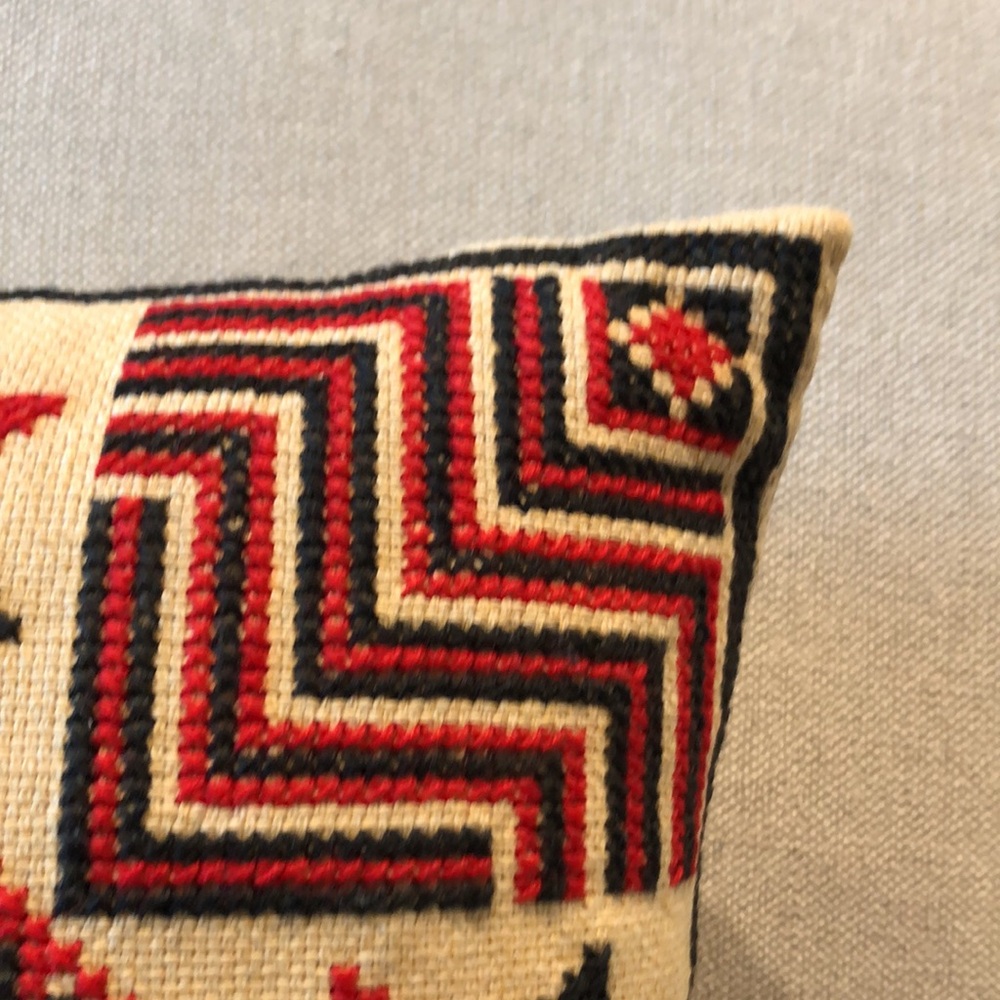 Vintage Red and Black Folk Art Style Square Petite Decorative Pillow - Picture 2 of 4